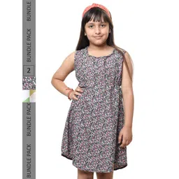 BAESD Girls Pack Of 2 Floral Printed Sleeveless Crepe A-Line Dress-picture-36