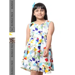 BAESD Girls Pack Of 2 Geometric Printed Sleeveless Crepe A-Line Dress-picture-49