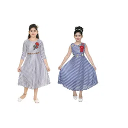 BAESD Girls Pack of 2 Striped Embroidered A-Line Midi Dress-picture-25