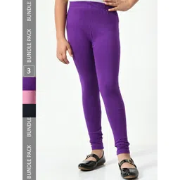 BAESD Girls Pack Of 3 Cotton Lycra Churidar-Length Leggings-picture-24