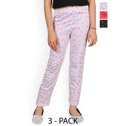 BAESD Girls Pack Of 3 Floral Printed Cotton Lounge Pants-picture-33
