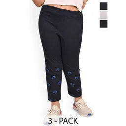 BAESD Girls Pack Of 3 Floral Printed Cotton Mid-Rise Lounge Pants-picture-21