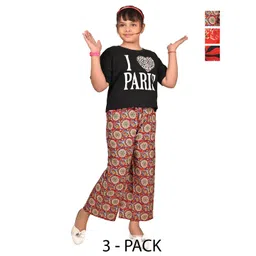 BAESD Girls Pack of 3 Floral Printed Flared Crepe Palazzos-picture-34