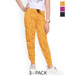 BAESD Girls Pack of 3 Floral Printed Mid-Rise Pure Cotton Joggers-picture-18