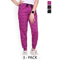BAESD Girls Pack of 3 Floral Printed Mid-Rise Pure Cotton Joggers-picture-15