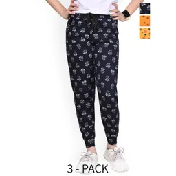 BAESD Girls Pack of 3 Floral Printed Mid-Rise Pure Cotton Joggers Track Pants-picture-17