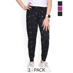 BAESD Girls Pack of 3 Floral Printed Mid-Rise Pure Cotton Track Pants-picture-19