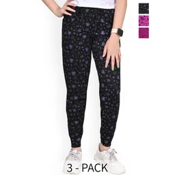 BAESD Girls Pack of 3 Floral Printed Mid-Rise Pure Cotton Track Pants-picture-14