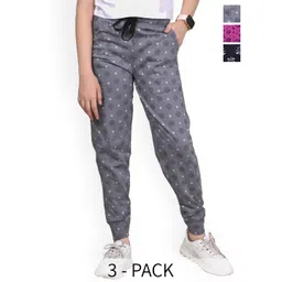 BAESD Girls Pack of 3 Floral Printed Mid-Rise Pure Cotton Track Pants-picture-10