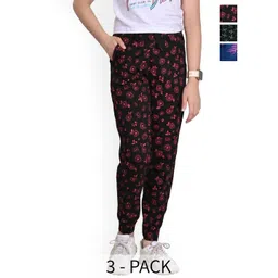 BAESD Girls Pack of 3 Floral Printed Mid-Rise Pure Cotton Track Pants-picture-13