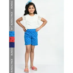 BAESD Girls Pack Of 3 Floral Printed Pure Cotton Shorts-picture-37