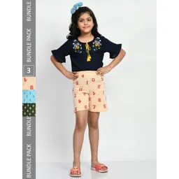 BAESD Girls Pack of 3 Printed Pure Cotton Shorts-picture-43