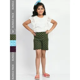 BAESD Girls Pack of 3 Printed Pure Cotton Shorts-picture-39