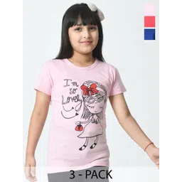 BAESD Girls Pack of 3 Typography Printed Applique T-shirt-picture-24
