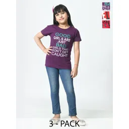 BAESD Girls Pack of 3 Typography  Printed Slim Fit T-shirt-picture-34