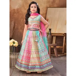 BAESD Girls Printed Mirror Work Tie and Dye Ready to Wear Lehenga & Blouse With Dupatta-picture-45