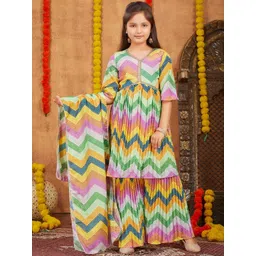 BAESD Girls Printed Pleated V-Neck Pure Silk Kurta with Sharara & Dupatta-picture-37