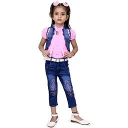 BAESD Girls Printed Round Neck Top with Jeans And Waistcoat-picture-38
