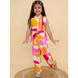 BAESD Girls Printed Shirt Collar Neck Top With Trousers Clothing Set-picture-39