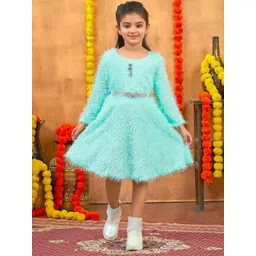 BAESD Girls Pure Wool Self Design Belted Fit & Flare Dress-picture-29
