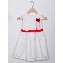 BAESD Girls Schiffli Self Design Bow Detailed Cotton Fit & Flare Dress-picture-21