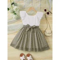 BAESD Girls Self Design Flared Sleeves Cotton Goergette Fit & Flare Dress With Belt-picture-32