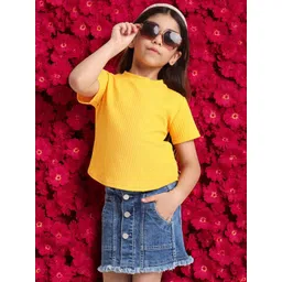 BAESD Girls Self Design Round Neck Crop Top-picture-49