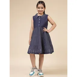 BAESD Girls Shirt Collar Dobby Weave Cotton Fit & Flare Dress-picture-40