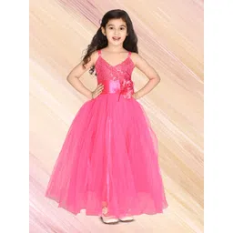 BAESD Girls Shoulder Straps Net Fit & Flare Maxi Dress-image-0