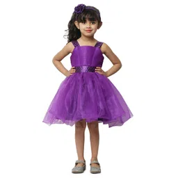 BAESD Girls Shoulder Straps Tie Ups Net Fit & Flare Dress-picture-17