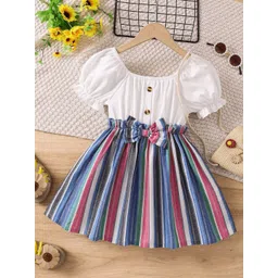 BAESD Girls Striped Puff Sleeves A-Line Dress-picture-33