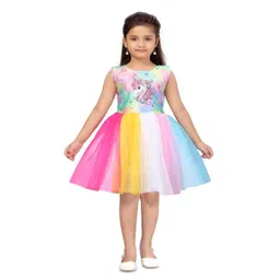 BAESD Girls Unicorn Printed Colourblocked Tulle Net Fit & Flare Dress-picture-55