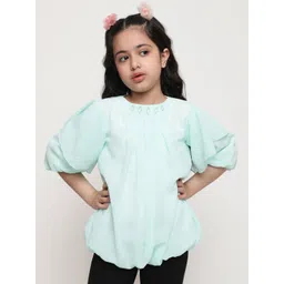 BAESD Girls Vertical Striped Puff Sleeves Pleated Detailed Blouson Top-picture-41