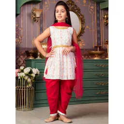 BAESD Girls Woven Design Round Neck A line Kurta With Patiala & Dupatta-picture-27