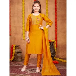 BAESD Girls Yoke Design Regular Pure Silk Straight Kurta with Trousers & Dupatta-picture-35