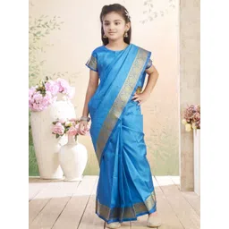 BAESD Girls Zari Pure Silk Block Print Saree-picture-26