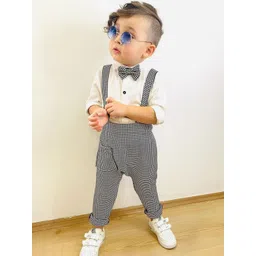 BAESD Infant Boys Checked Slim Fit Dungaree With Shirt And Bow Tie-picture-20