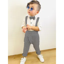 BAESD Infant Boys Checked Slim Fit Dungaree With Shirt And Bow Tie-picture-21