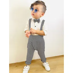 BAESD Infant Boys Checked Slim Fit Dungaree With Shirt And Bow Tie-picture-22