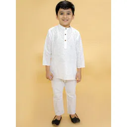 BAESD Infant Boys Floral Embroidered Chikankari Pure Cotton Kurta with Pyjamas-picture-10