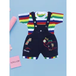 BAESD Infants Pure Cotton Short Dungaree With Striped T-Shirt-picture-29