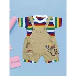 BAESD Infants Pure Cotton Short Dungaree With Striped T-Shirt-picture-31