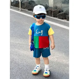BAESD Kids Colourblocked Short Sleeves Pure CottonT-shirt With Shorts-picture-27