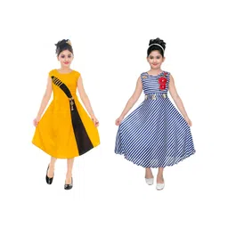 BAESD Kids-Girls Pack Of 2 Striped Round Neck A-Line Midi Dress-picture-21