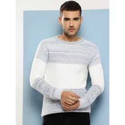 BAESD Men Colourblocked Self Design Woollen Round Neck Pullover-image-20