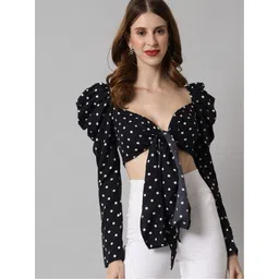 BAESD Polka Dot Printed Sweetheart Neck Puff Sleeves Brallete Crop Top-picture-11