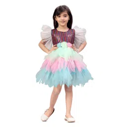 BAESD Print Puff Sleeve Net Fit & Flare Dress-picture-45