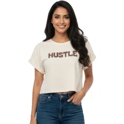 BAESD Print Roll-Up Sleeves Cotton Crop Top image 1