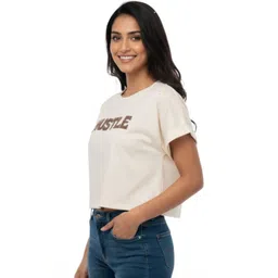 BAESD Print Roll-Up Sleeves Cotton Crop Top image 2
