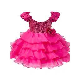 BAESD Round Neck Puff Sleeve Satin Layered Fit & Flare Dress-picture-24